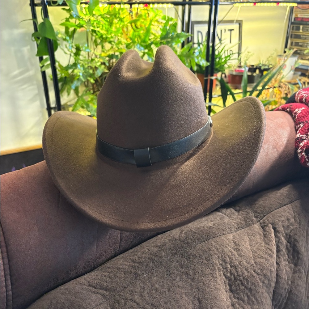 🆕Dark Chocolate Brown Cowboy Hat with Long Horn Skull Band. NWT. - Picture 4 of 8